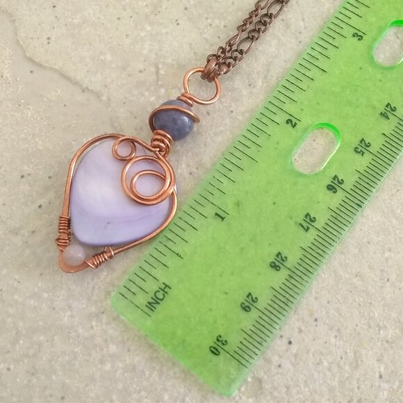 Feminine Essence | Copper-Wrapped Lilac Shell Heart Necklace | - Picture 10 of 15